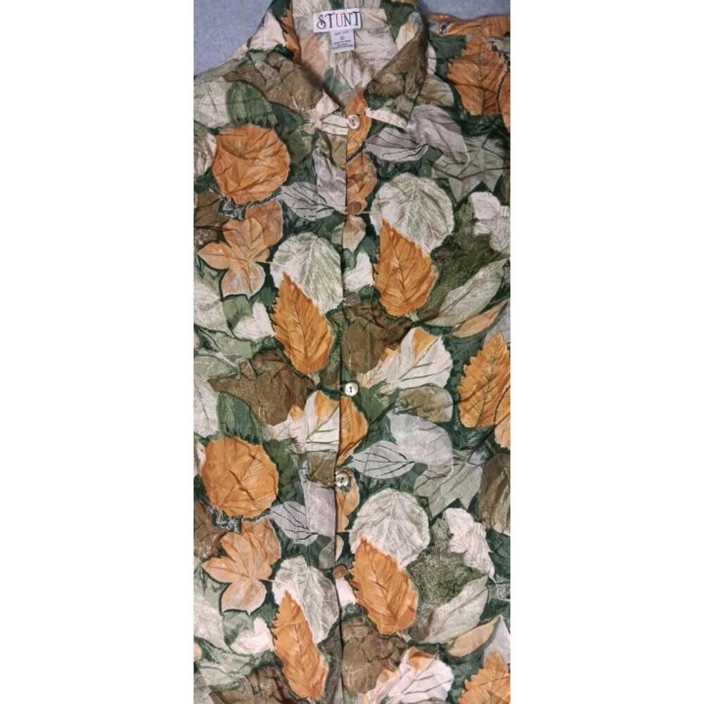 Vintage Stunt Button Up Womens Size Medium 100% silk Fall Leaves Pattern Long... - Picture 5 of 12